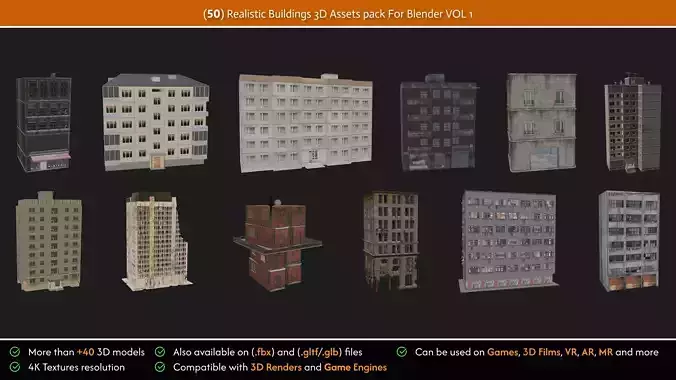 Realistic Buildings 3D Assets Pack For Blender Vol 1