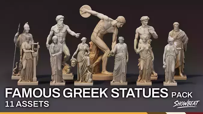 Famous Greek Statues Pack Low-poly 3D model