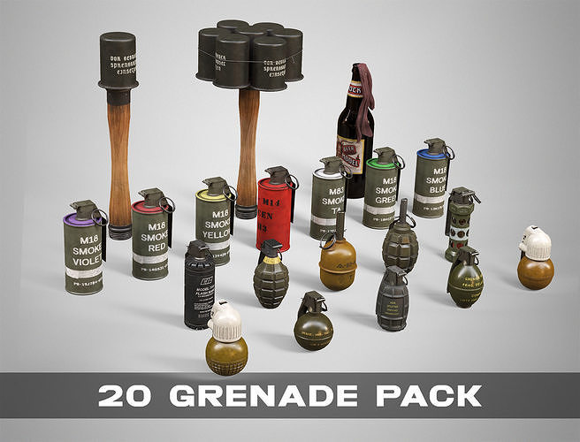 20 Hand Grenades Ultimate Pack AAA Game Ready 3D Model Collection