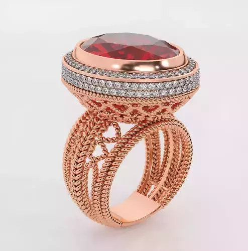 Ruby Italian diamond ring 3dm stl render detail 