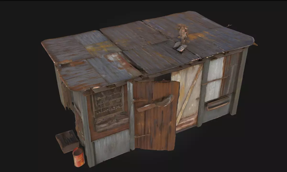 Rustic Shelter Simple Refuge Blending with Nature 3D model_0