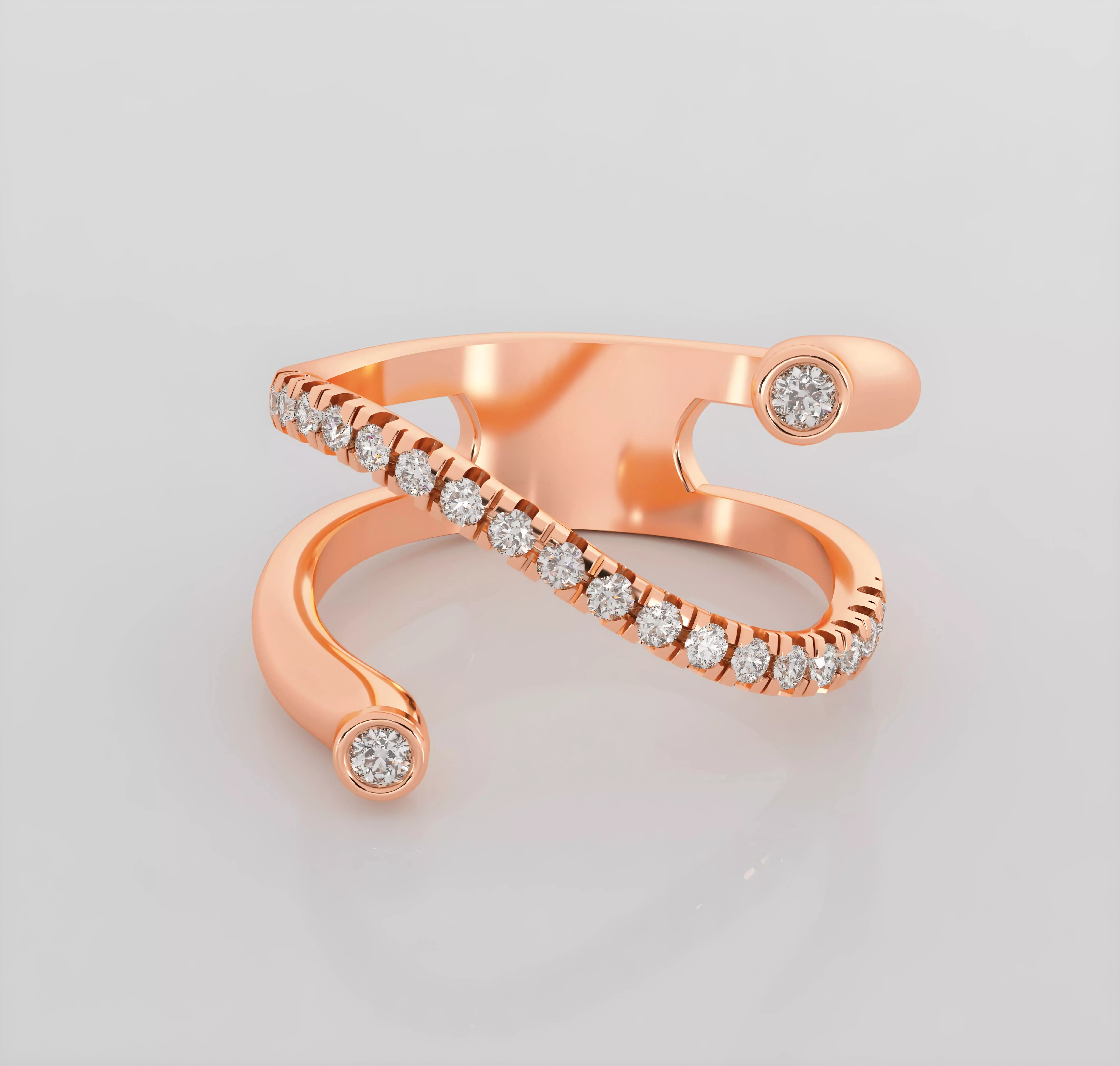 Dual Head with wire Italian diamond ring 3dm stl render detail 3D print model_0