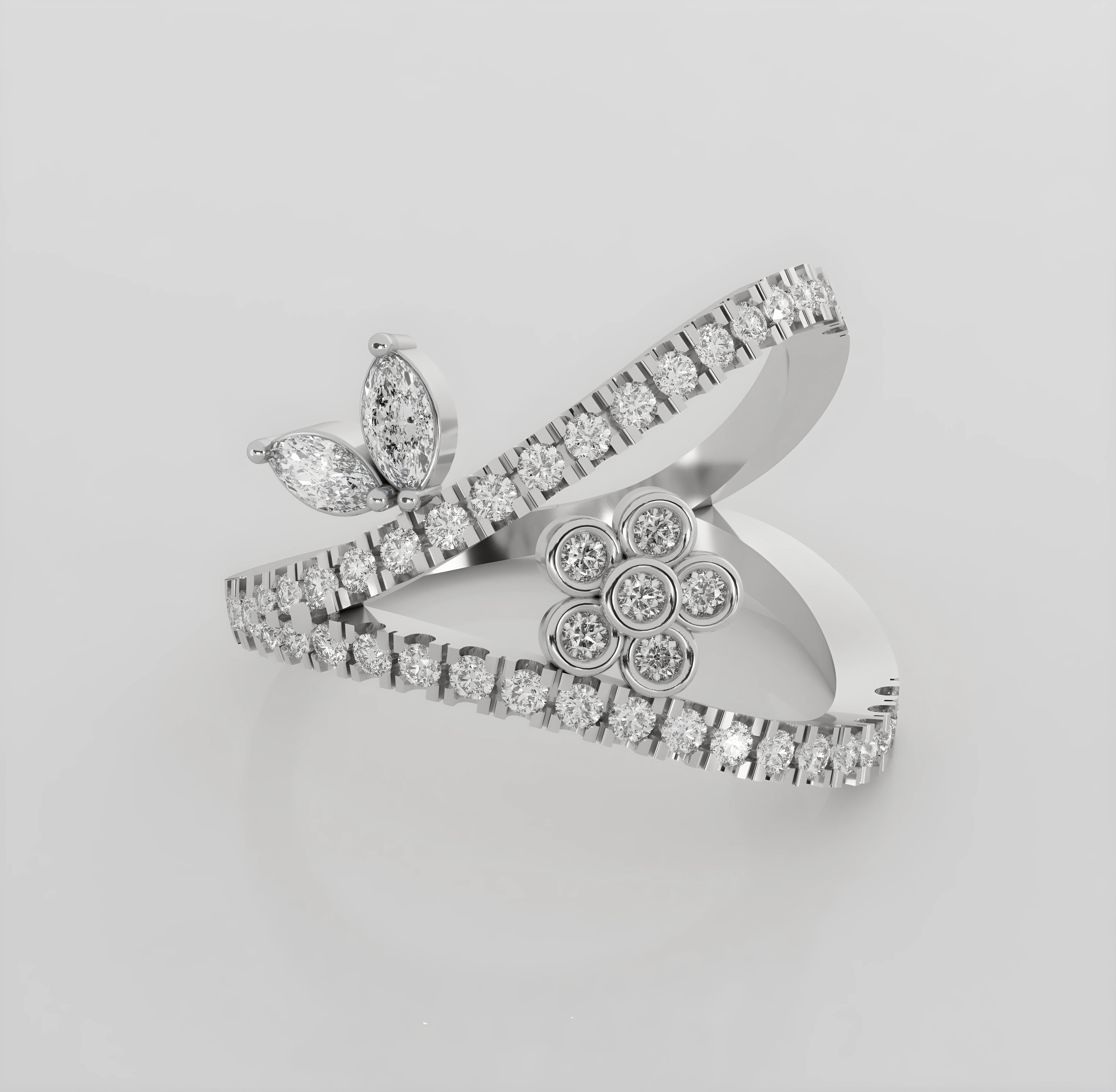 Flower leaf Italian diamond ring 3dm stl render detail  3D print model_3