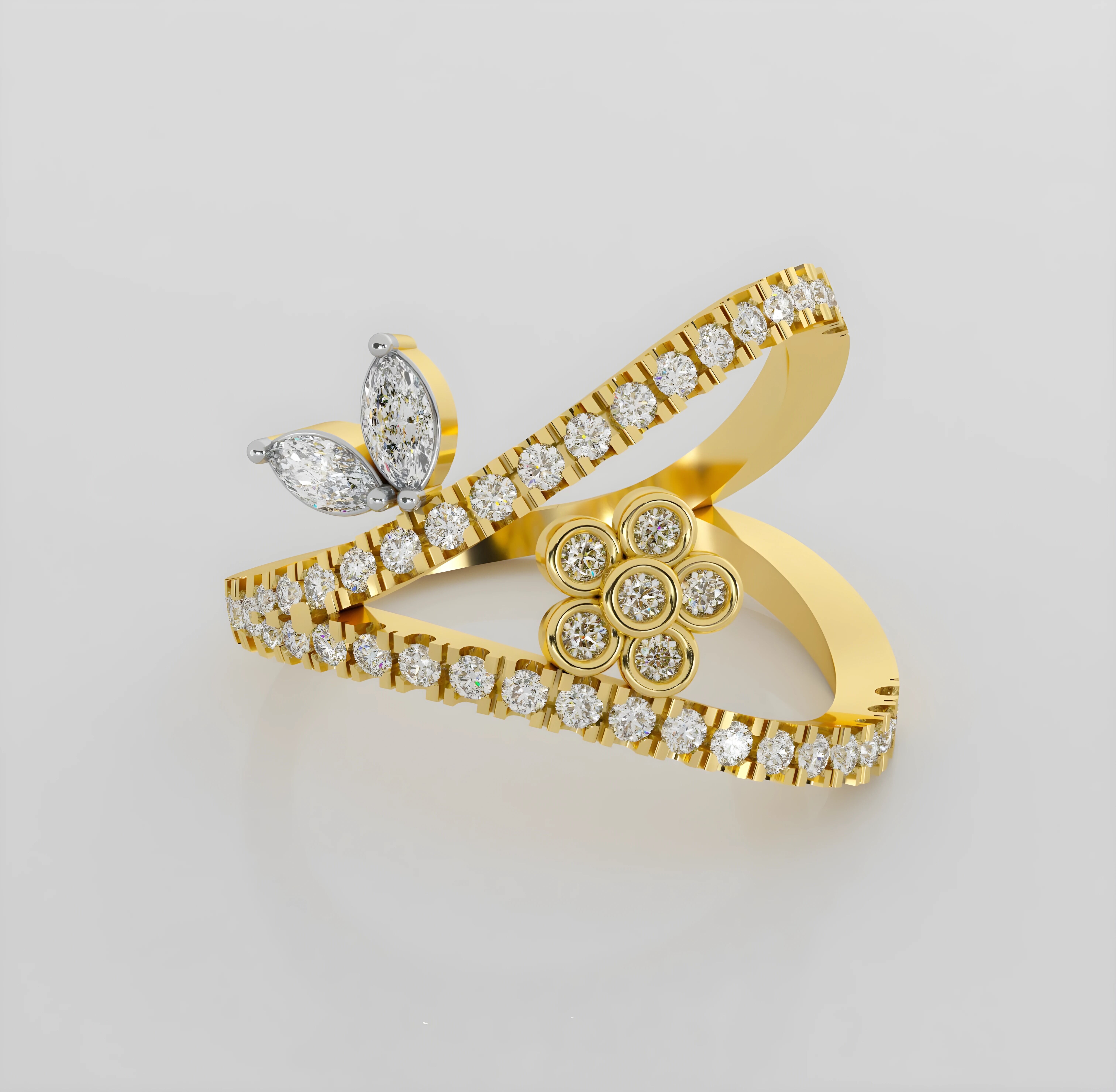 Flower leaf Italian diamond ring 3dm stl render detail  3D print model_2