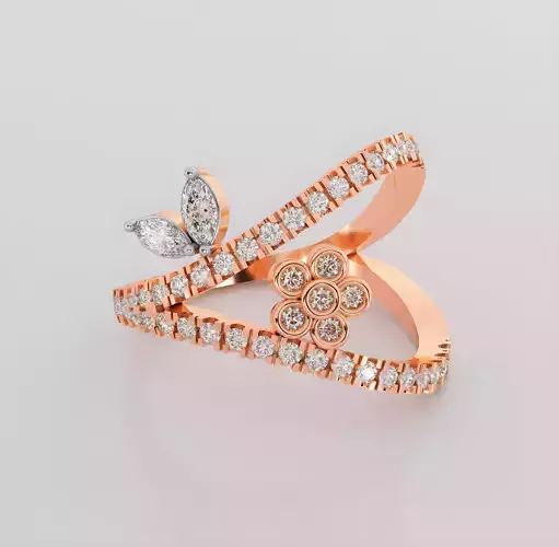 Flower leaf Italian diamond ring 3dm stl render detail 