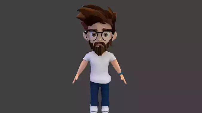 stylized male cartoon character Low-poly 3D model