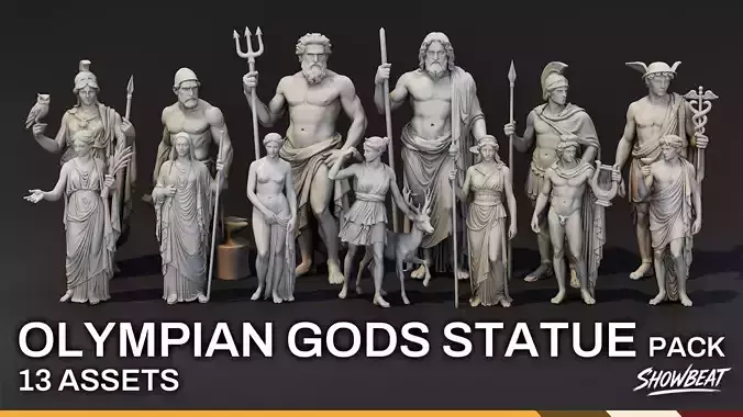 Olympian God Statue Collection Set of 13 Low-poly 3D model