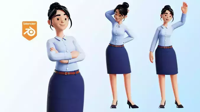 Office Business Cartoon Woman Rigged 3D model