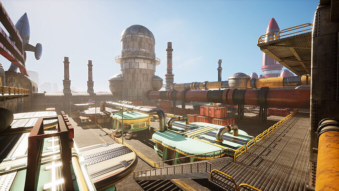 Atompunk rocket factory - Unreal Engine - Low-poly 3D model 5