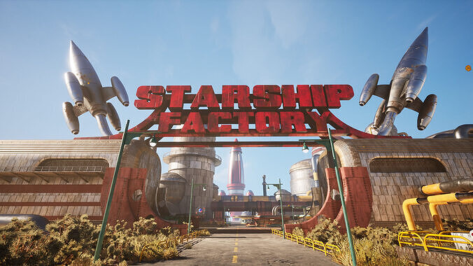 Atompunk rocket factory - Unreal Engine - Low-poly 3D model 2