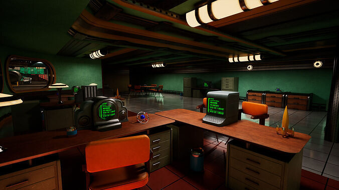 Atompunk rocket factory - Unreal Engine - Low-poly 3D model 6