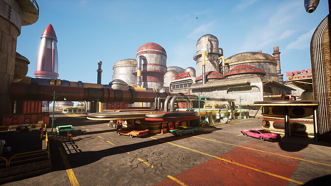 Atompunk rocket factory - Unreal Engine - Low-poly 3D model 4