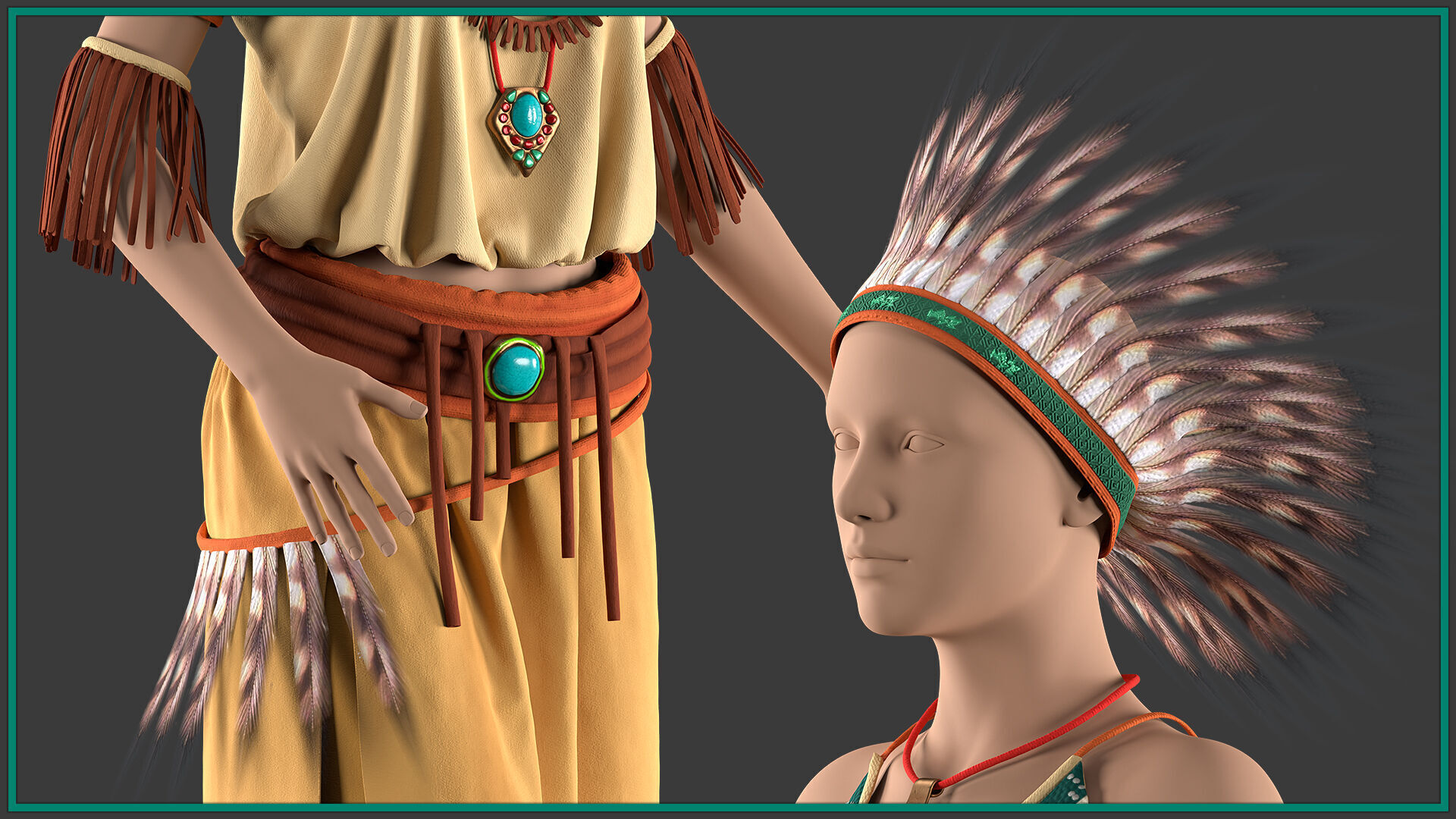 female Regalia outfit with texture 3D model_4