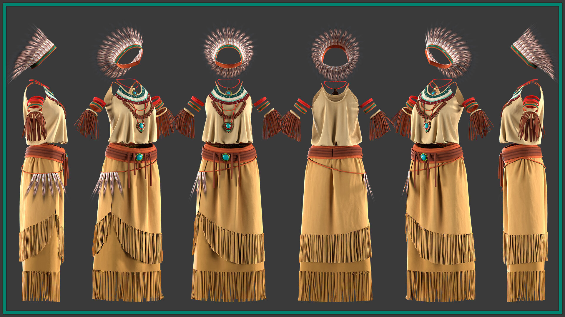female Regalia outfit with texture 3D model_1