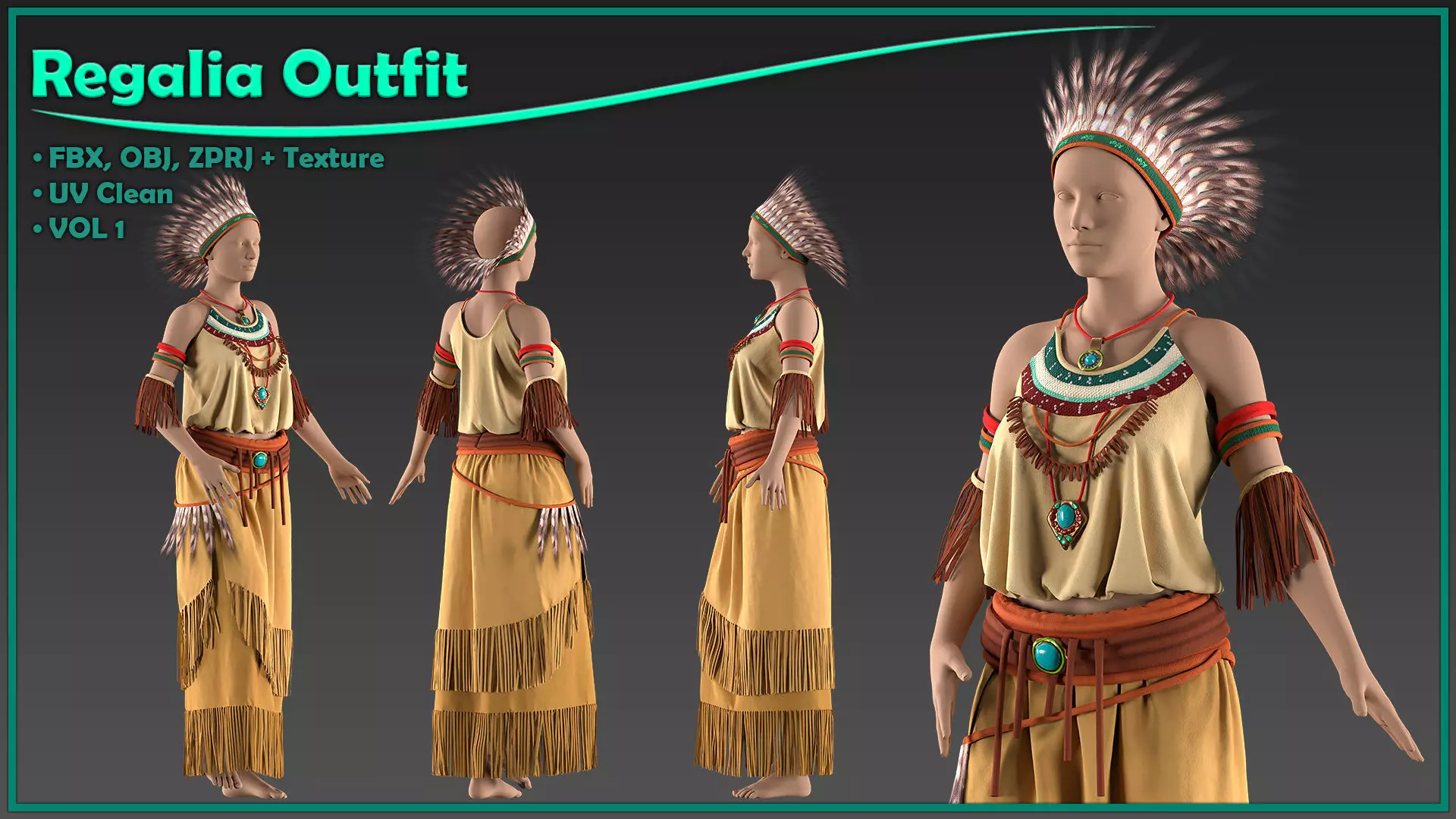 female Regalia outfit with texture 3D model_0