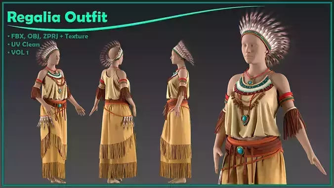 female Regalia outfit with texture 3D model female Regalia outfit with texture 3D model
