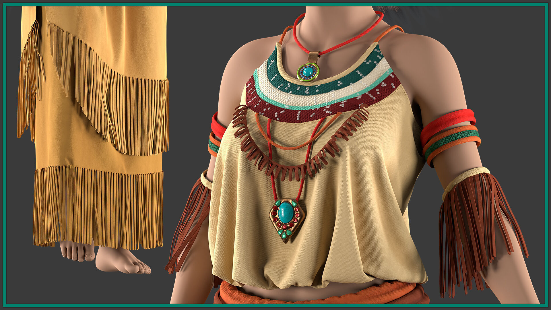 female Regalia outfit with texture 3D model_3