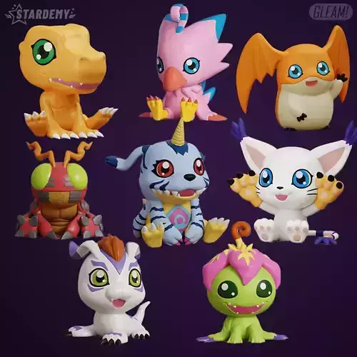 Digimon Collection Chibi 20 models Agumon Gabumon Patamon Tailmo 3D print model