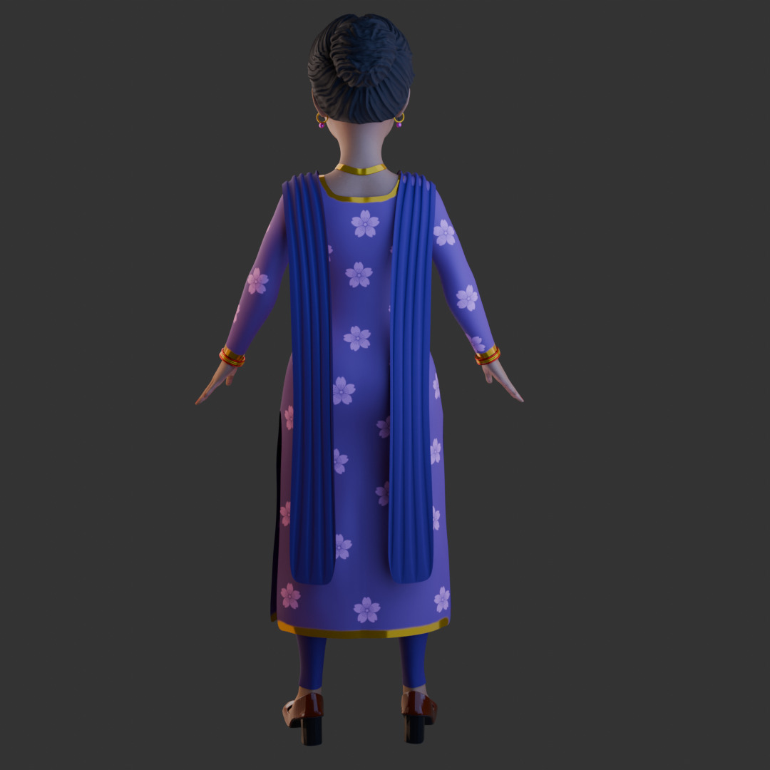 Indian Female Low-poly 3D model_5