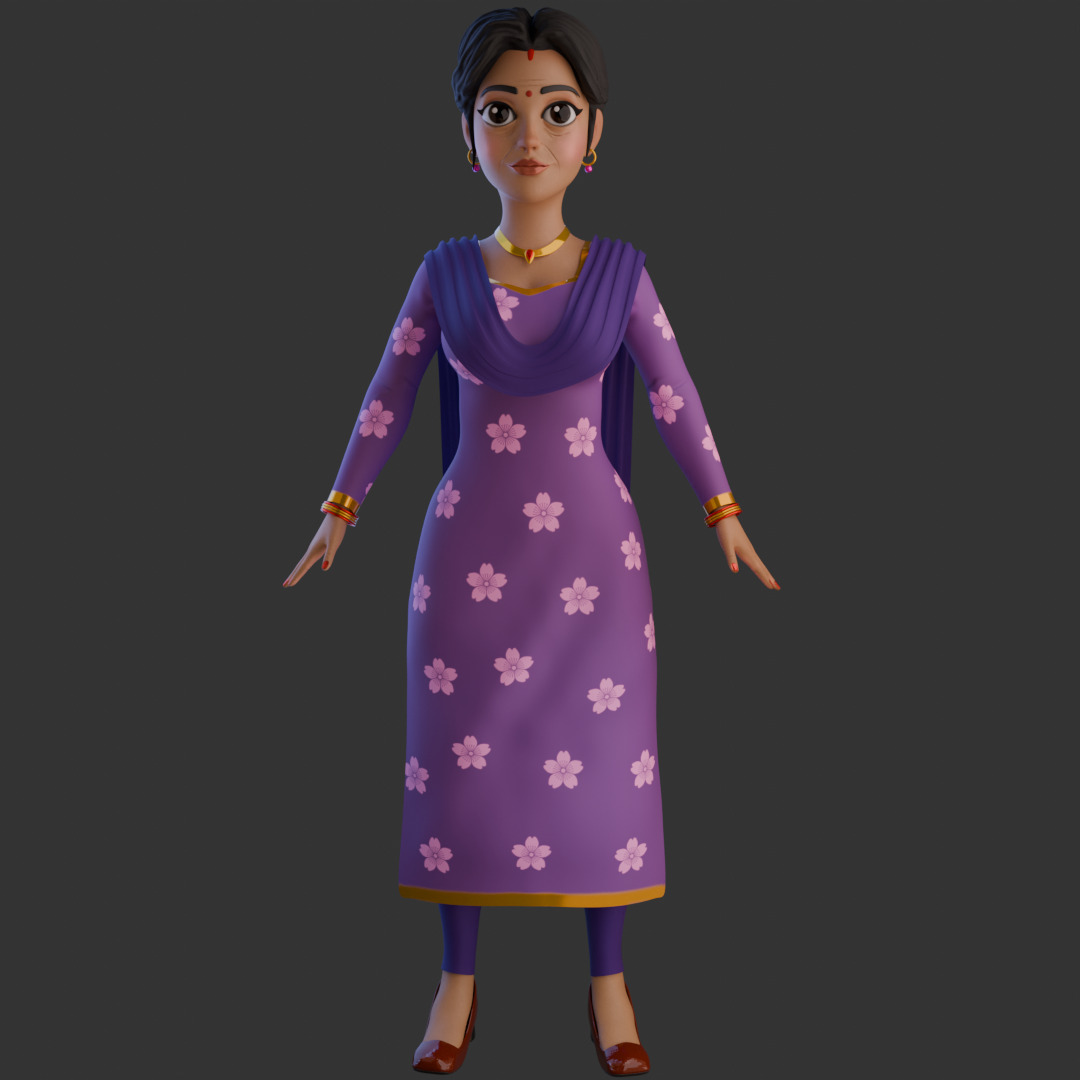 Indian Female Low-poly 3D model_3