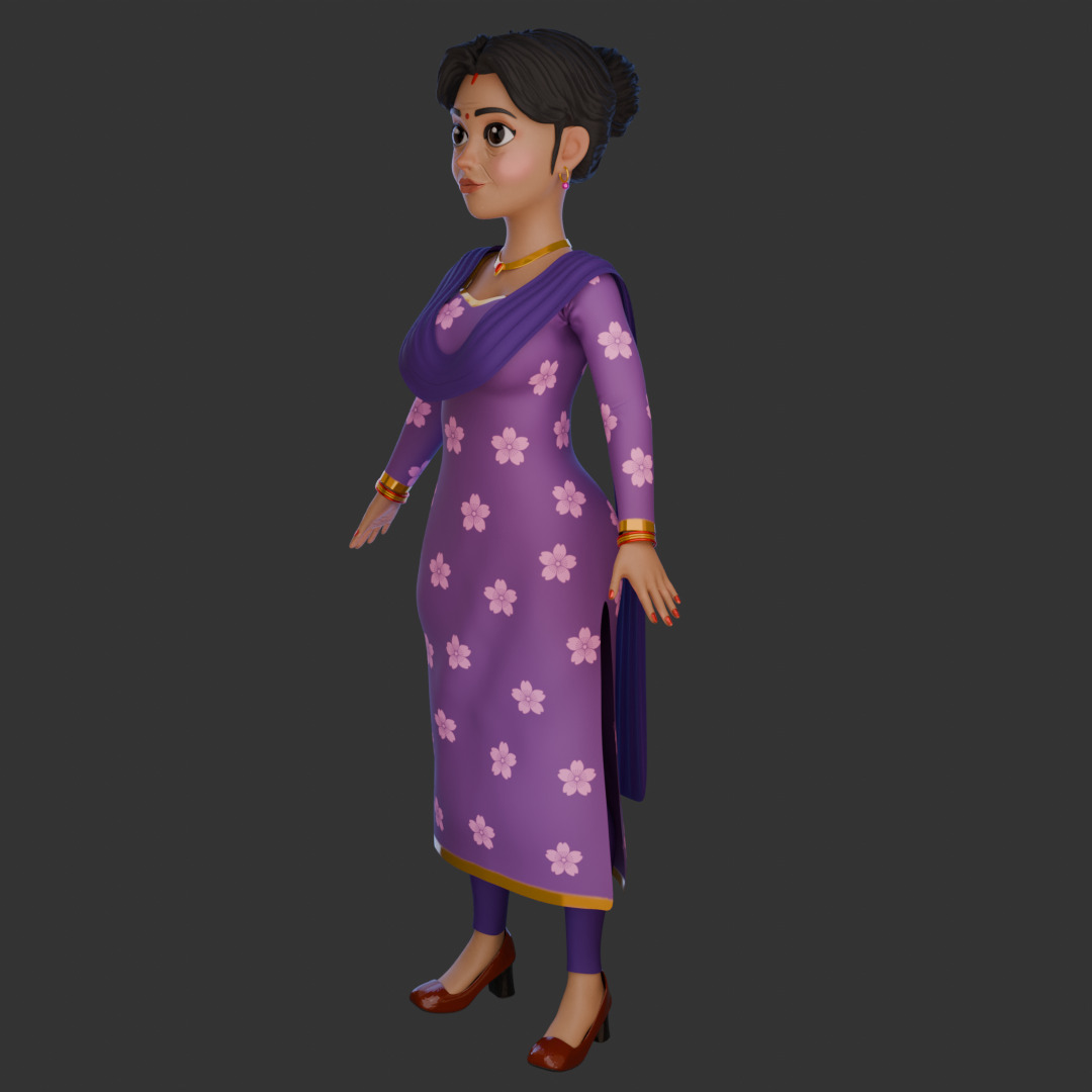 Indian Female Low-poly 3D model_4