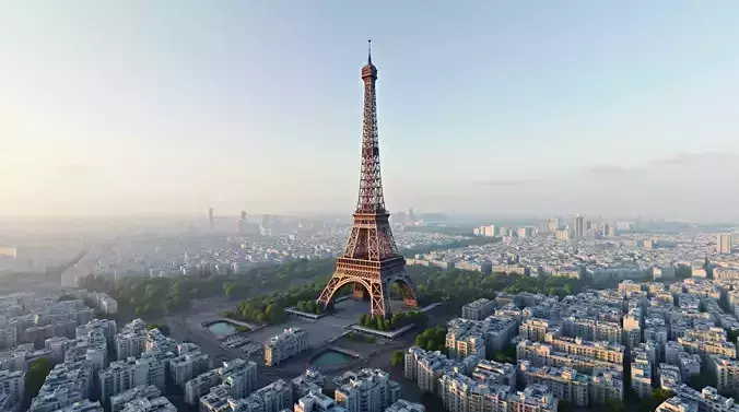 Paris City Eiffel Tower 3d Model High Quality and Poly Low-poly 3D model