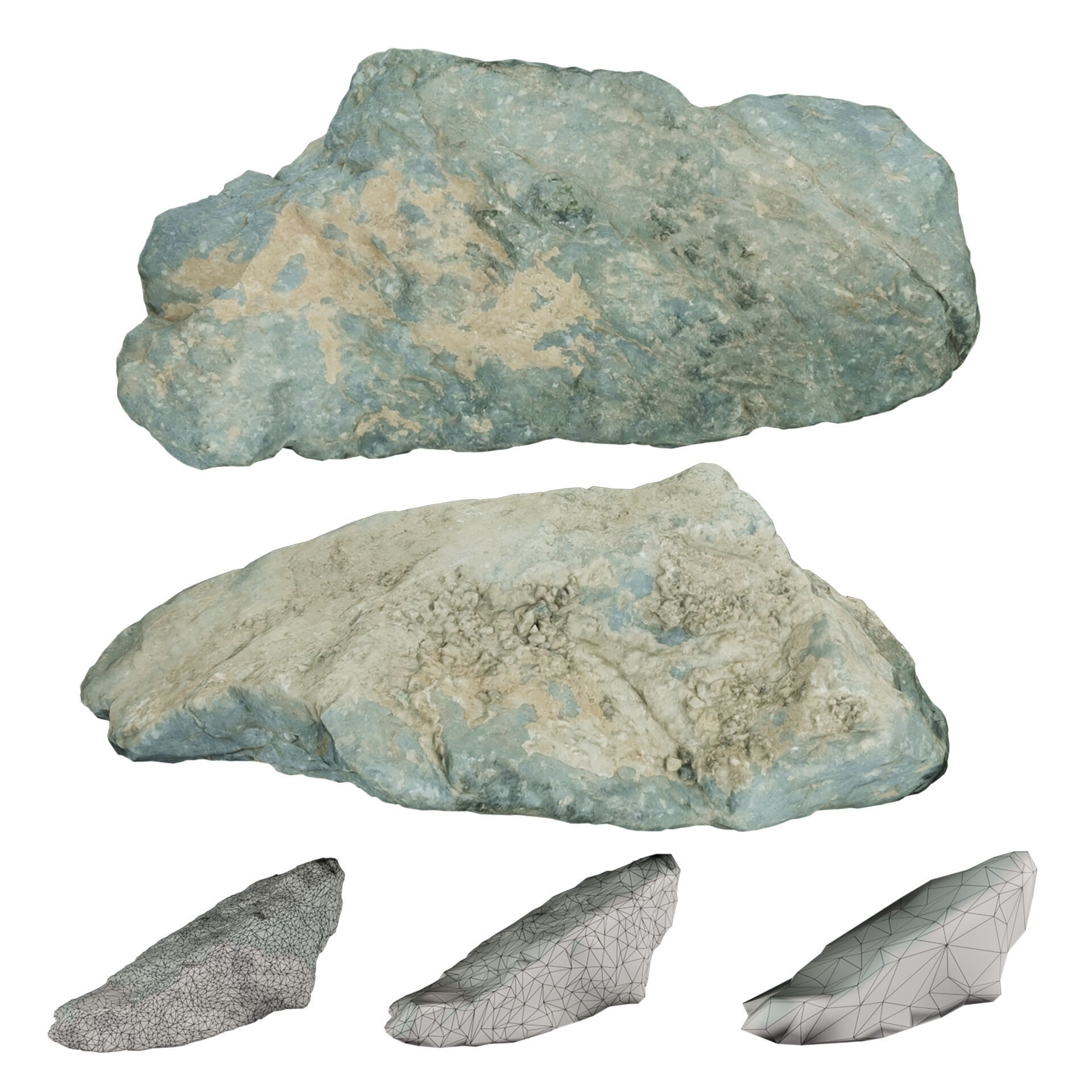 3D Scanned Stone Collection - 3 Real Rocks with LODs 4K 3D model_3