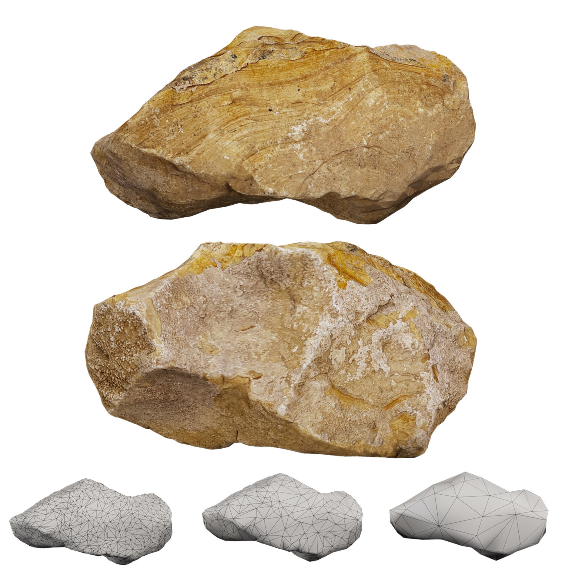 3D Scanned Stone Collection - 3 Real Rocks with LODs 4K 3D model_1