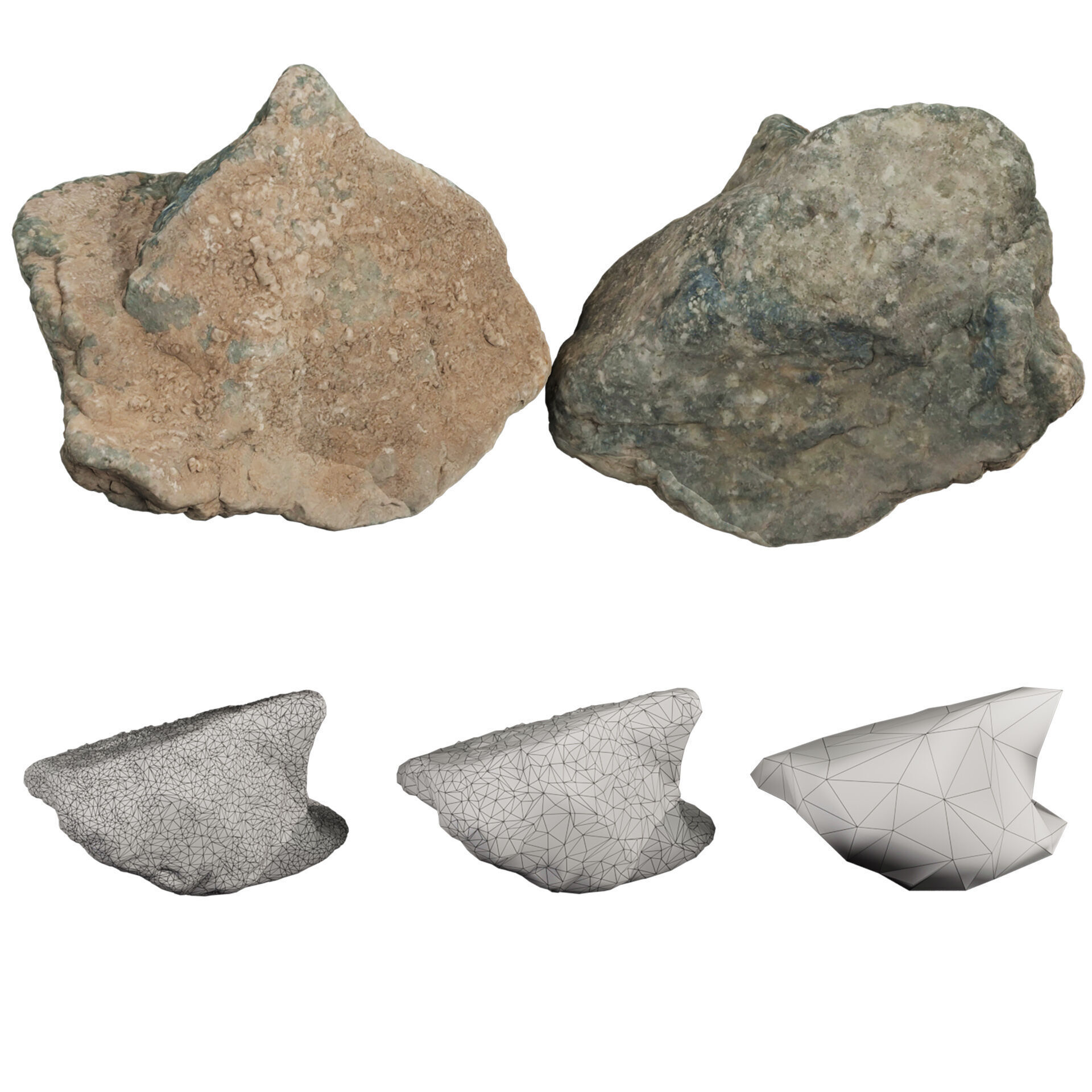 3D Scanned Stone Collection - 3 Real Rocks with LODs 4K 3D model_4