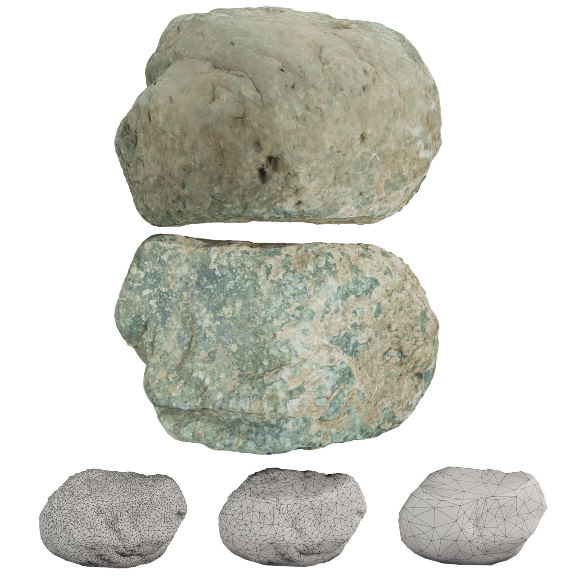 3D Scanned Stone Collection - 3 Real Rocks with LODs 4K 3D model_2