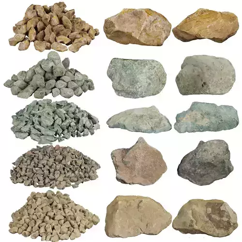 3D Scanned Stone Collection - 3 Real Rocks with LODs 4K