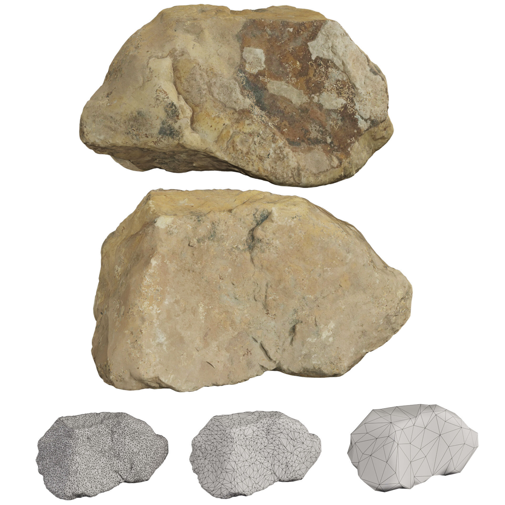 3D Scanned Stone Collection - 3 Real Rocks with LODs 4K 3D model_5
