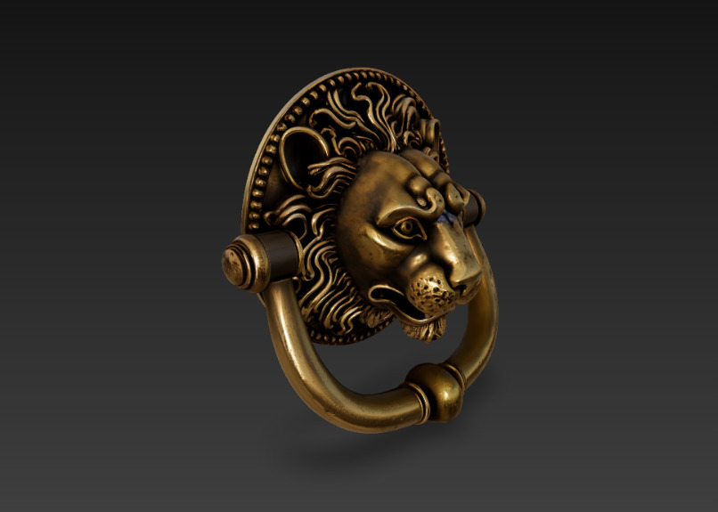 lion-engraved door knocker 3D model_2