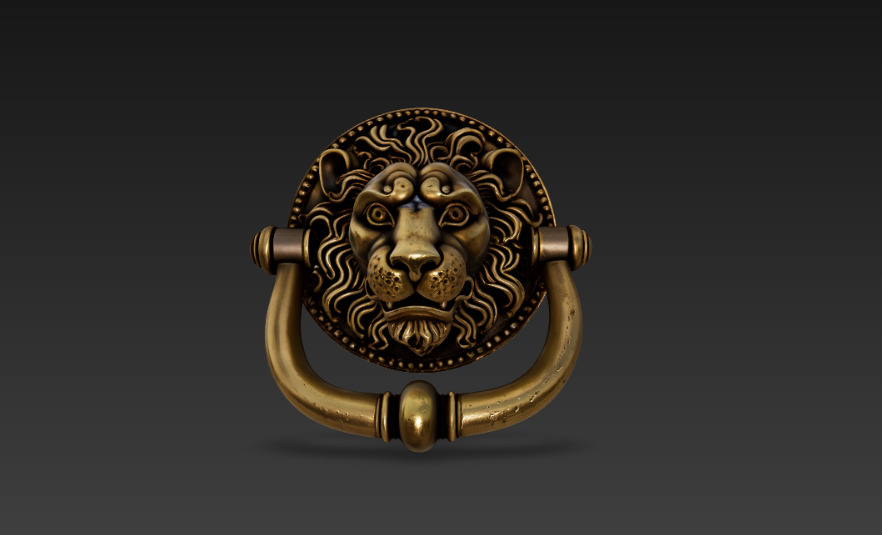 lion-engraved door knocker 3D model_4