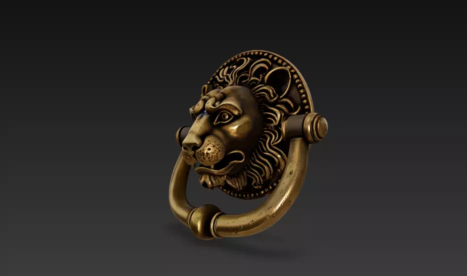 lion-engraved door knocker 3D model_0