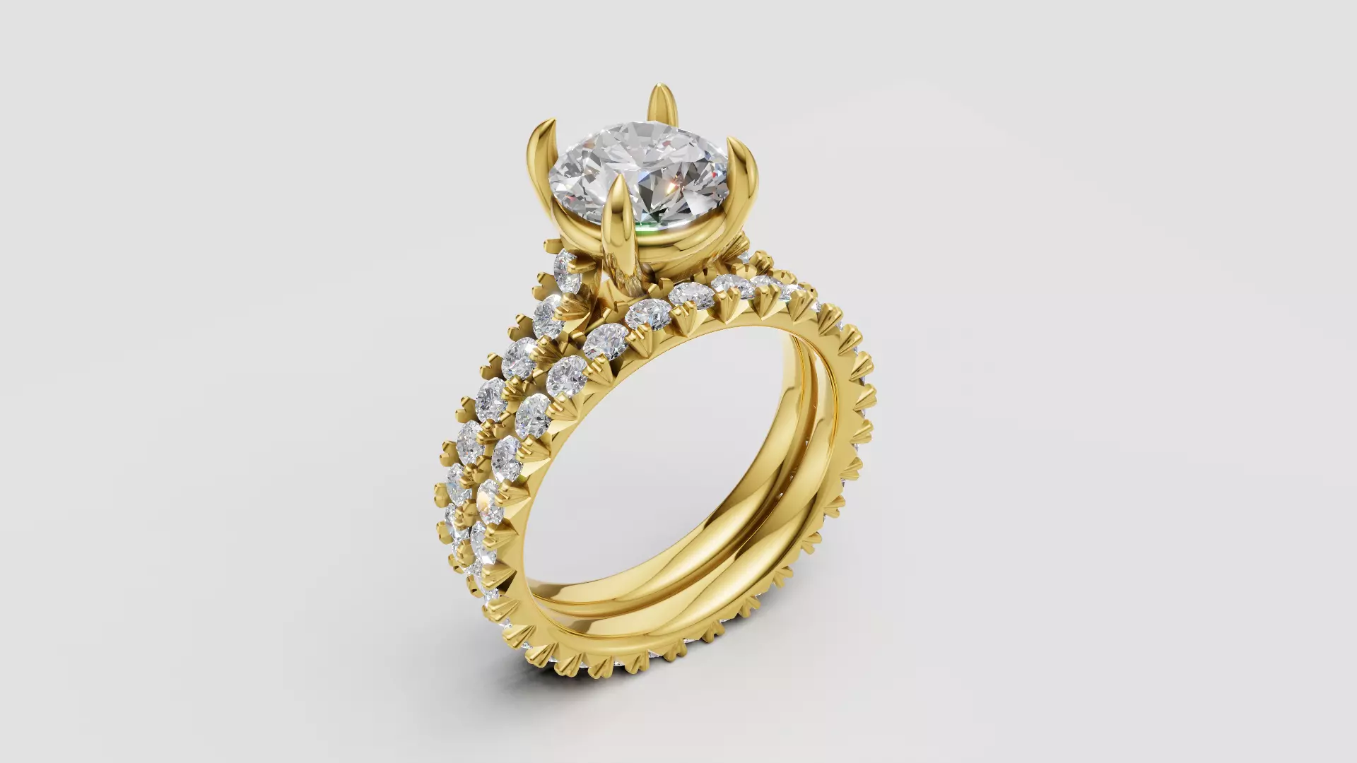 French pave Enagement ring with Band 3D print model