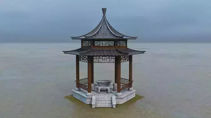 Traditional Chinese pavilion Low-poly 3D model