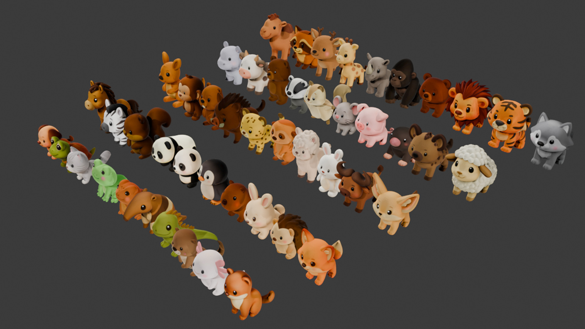 50 Land Animal Plush Collection Low-poly 3D model_3
