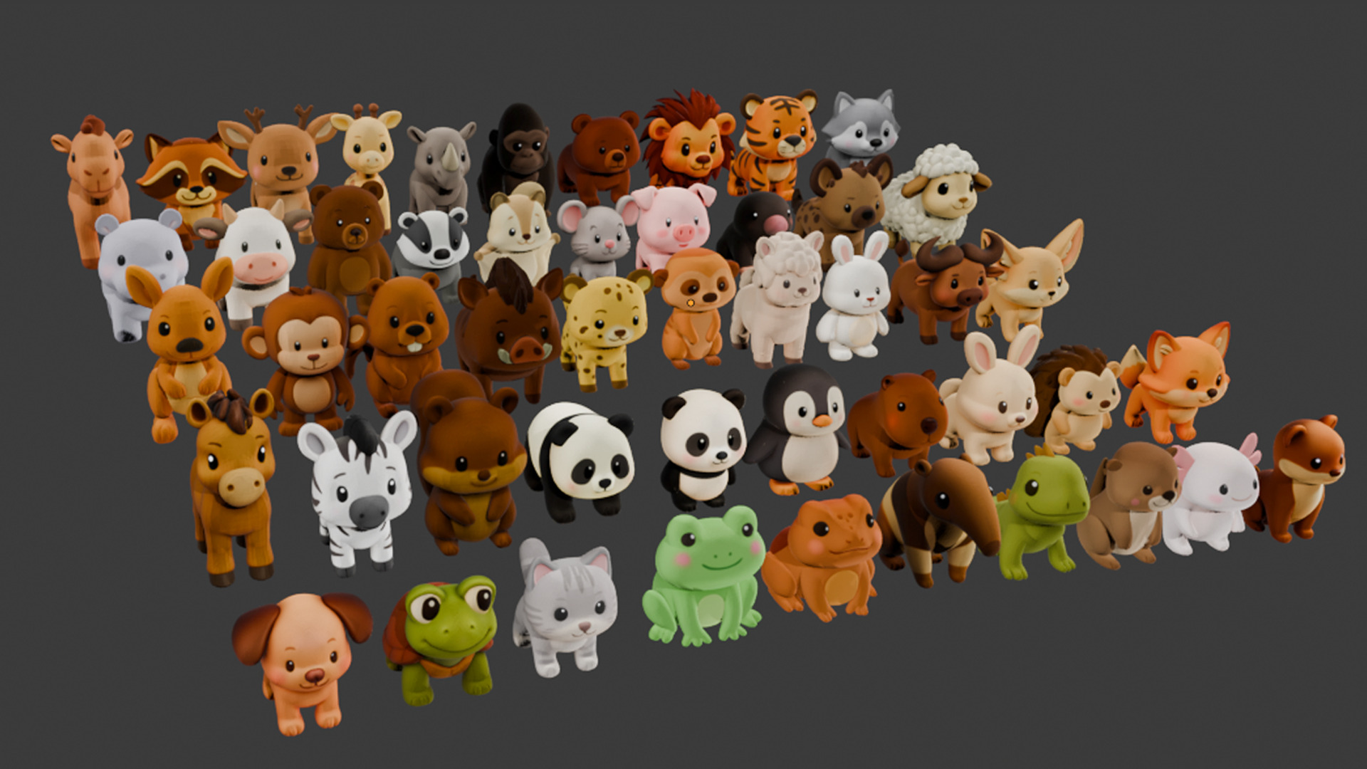 50 Land Animal Plush Collection Low-poly 3D model_1