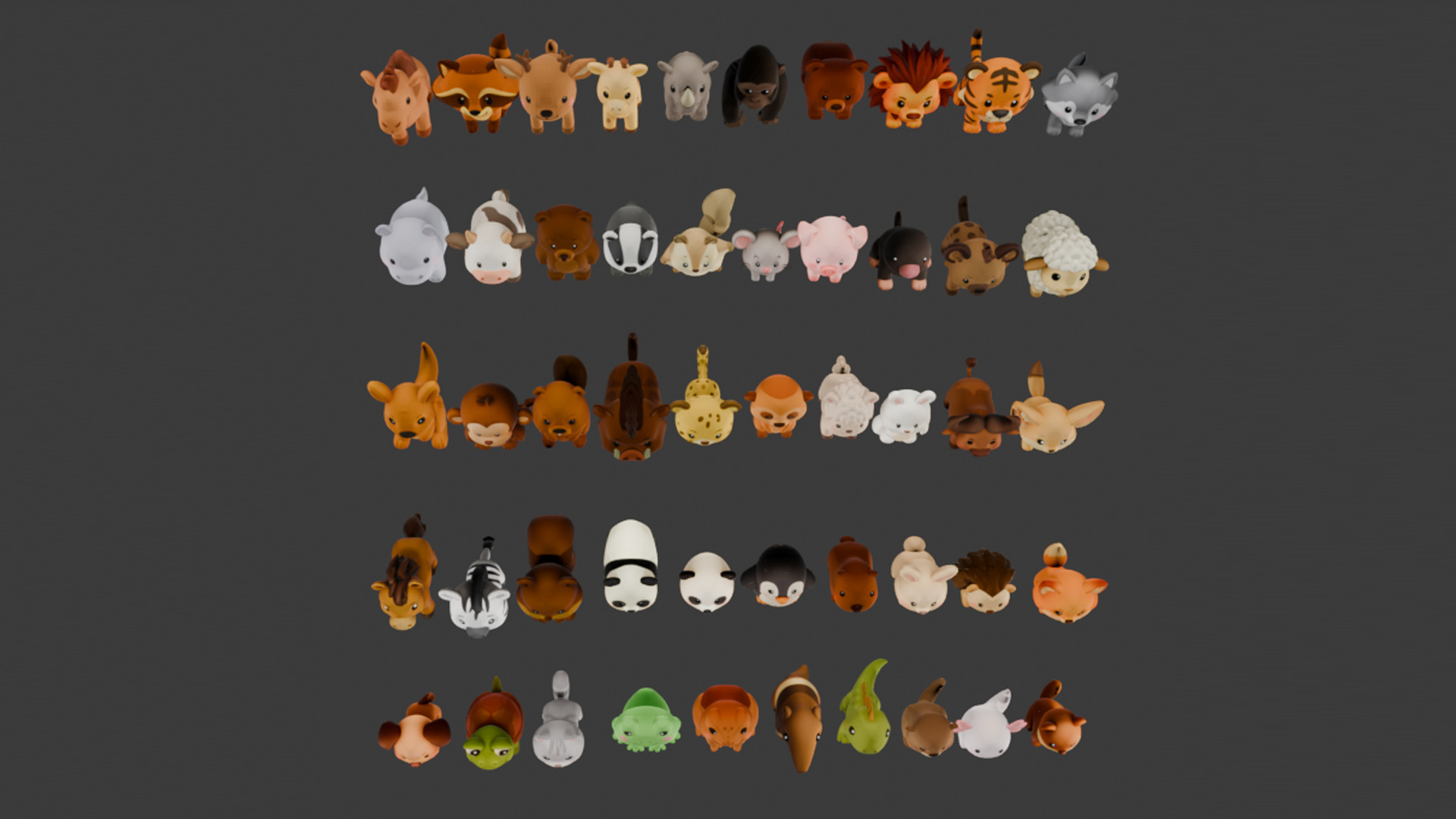 50 Land Animal Plush Collection Low-poly 3D model_2