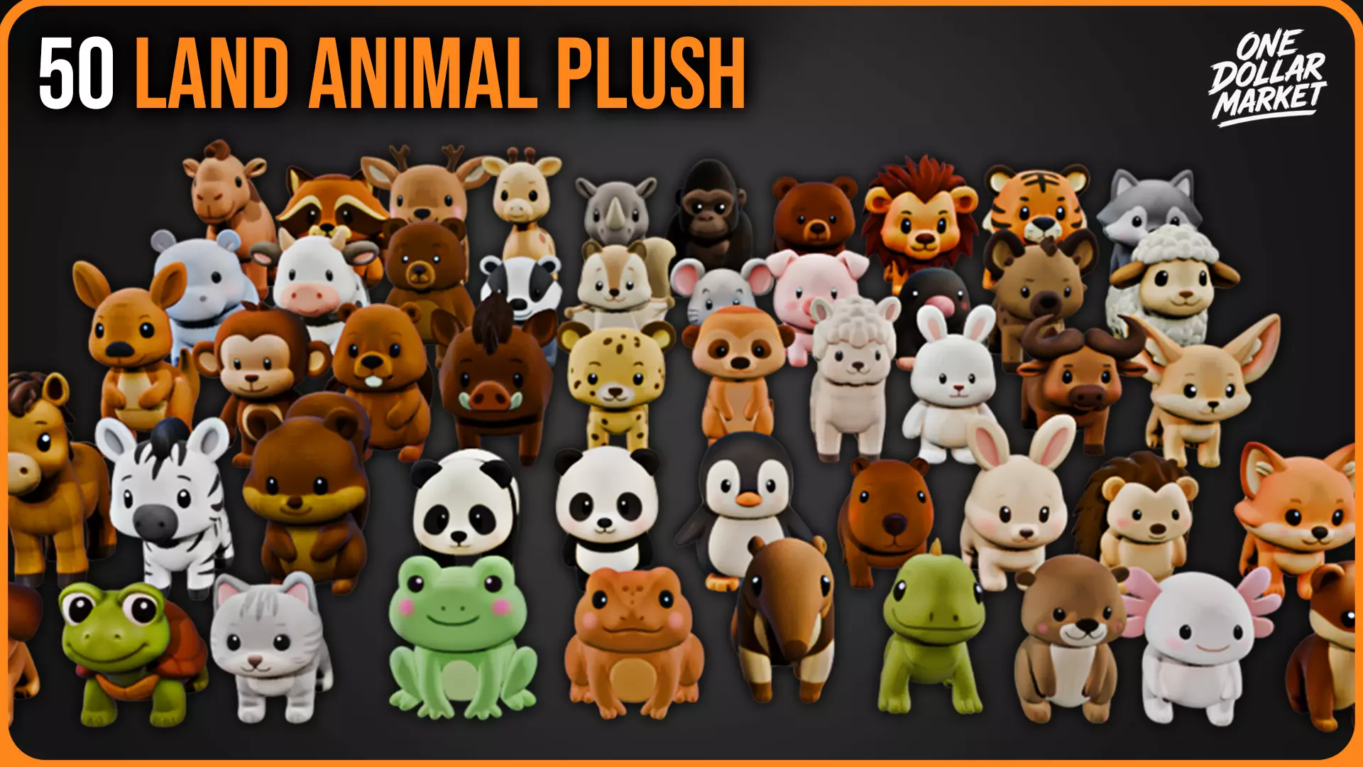 50 Land Animal Plush Collection Low-poly 3D model_0