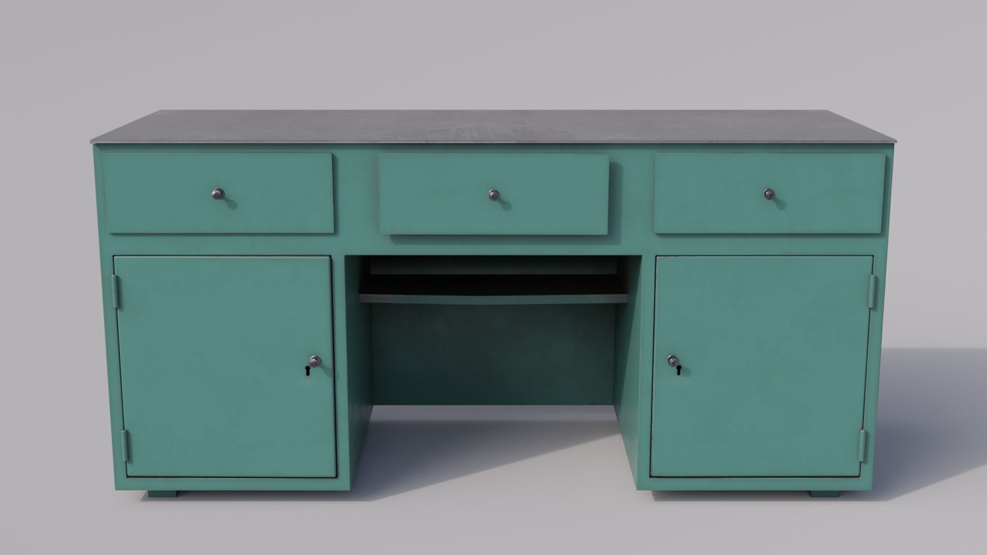 Massive metal workbench painted gray with defects type 2 Low-poly 3D model_6