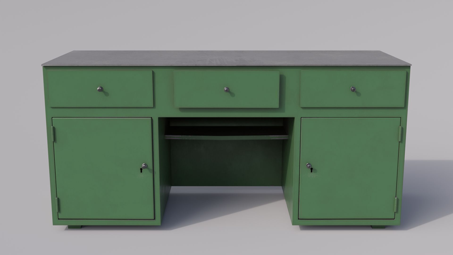 Massive metal workbench painted gray with defects type 2 Low-poly 3D model_7