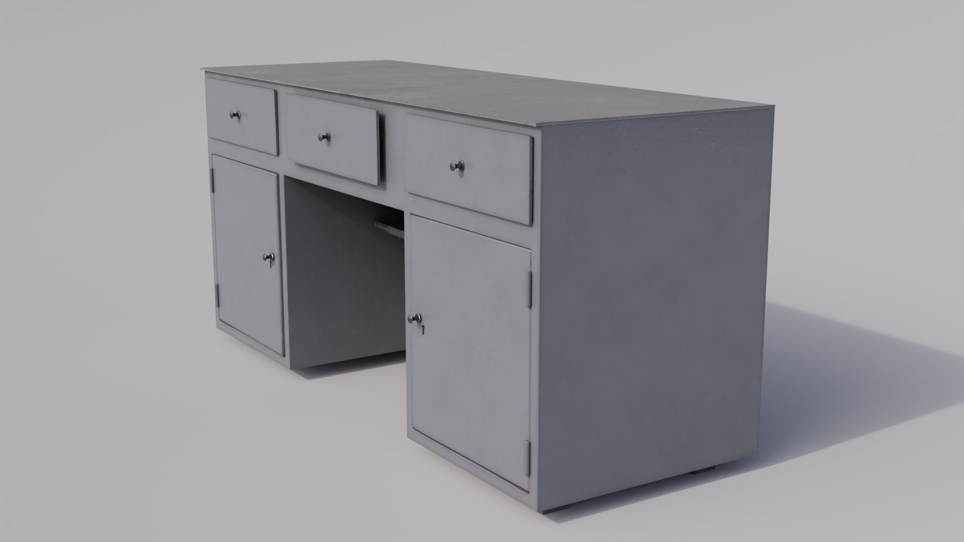 Massive metal workbench painted gray with defects type 2 Low-poly 3D model_2