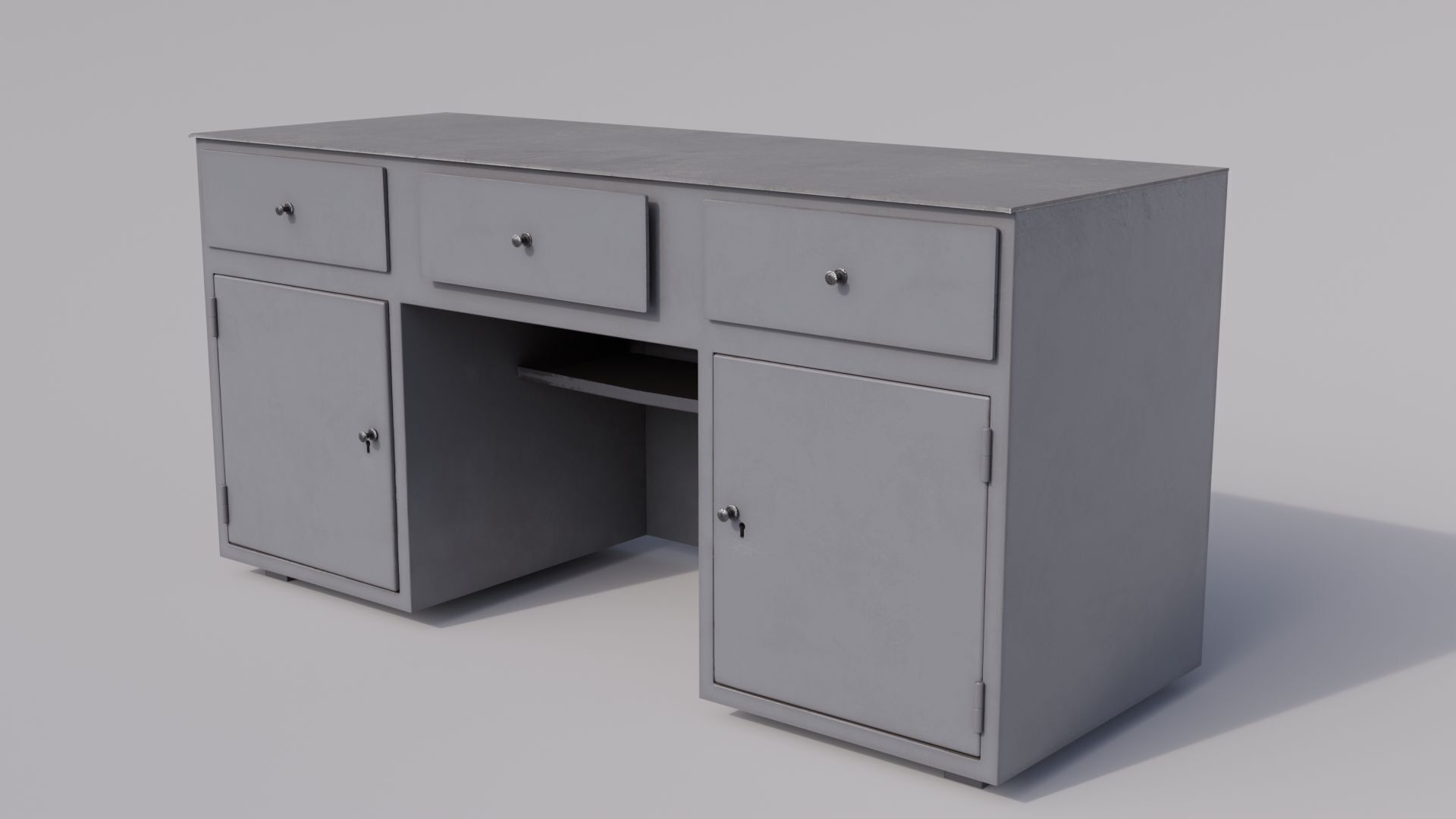 Massive metal workbench painted gray with defects type 2 Low-poly 3D model_1