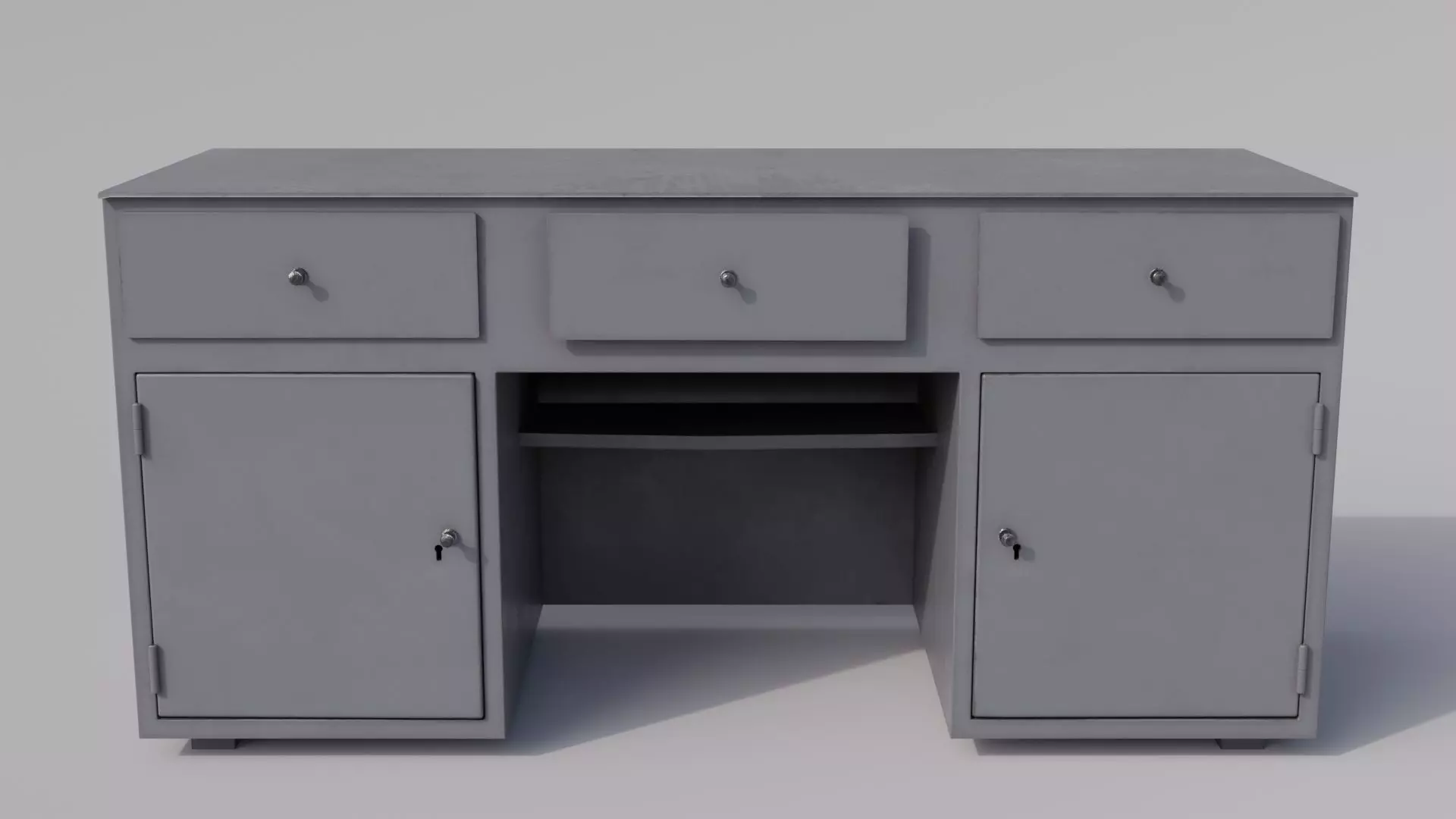 Massive metal workbench painted gray with defects type 2 Low-poly 3D model_0