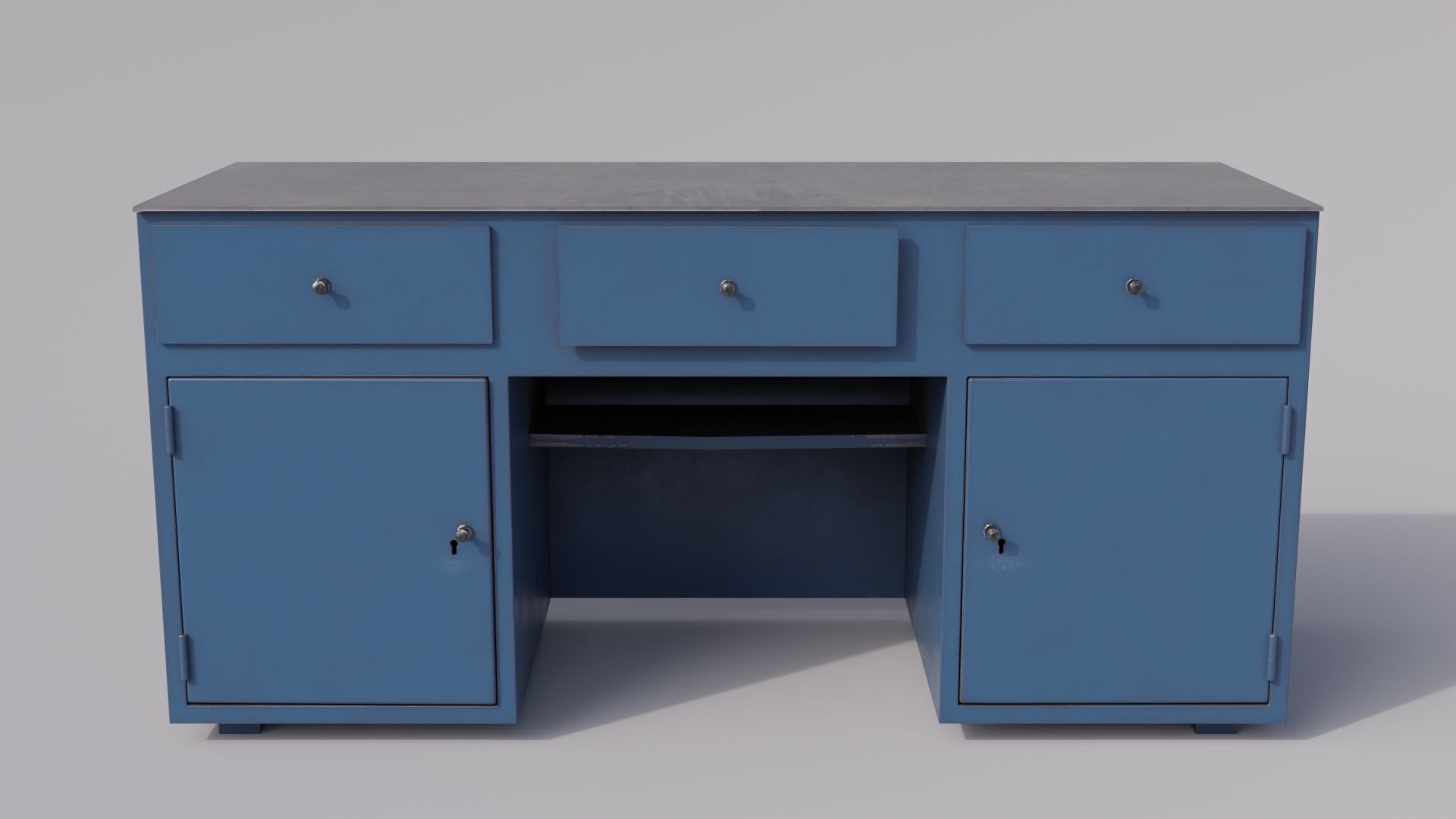 Massive metal workbench painted gray with defects type 2 Low-poly 3D model_8