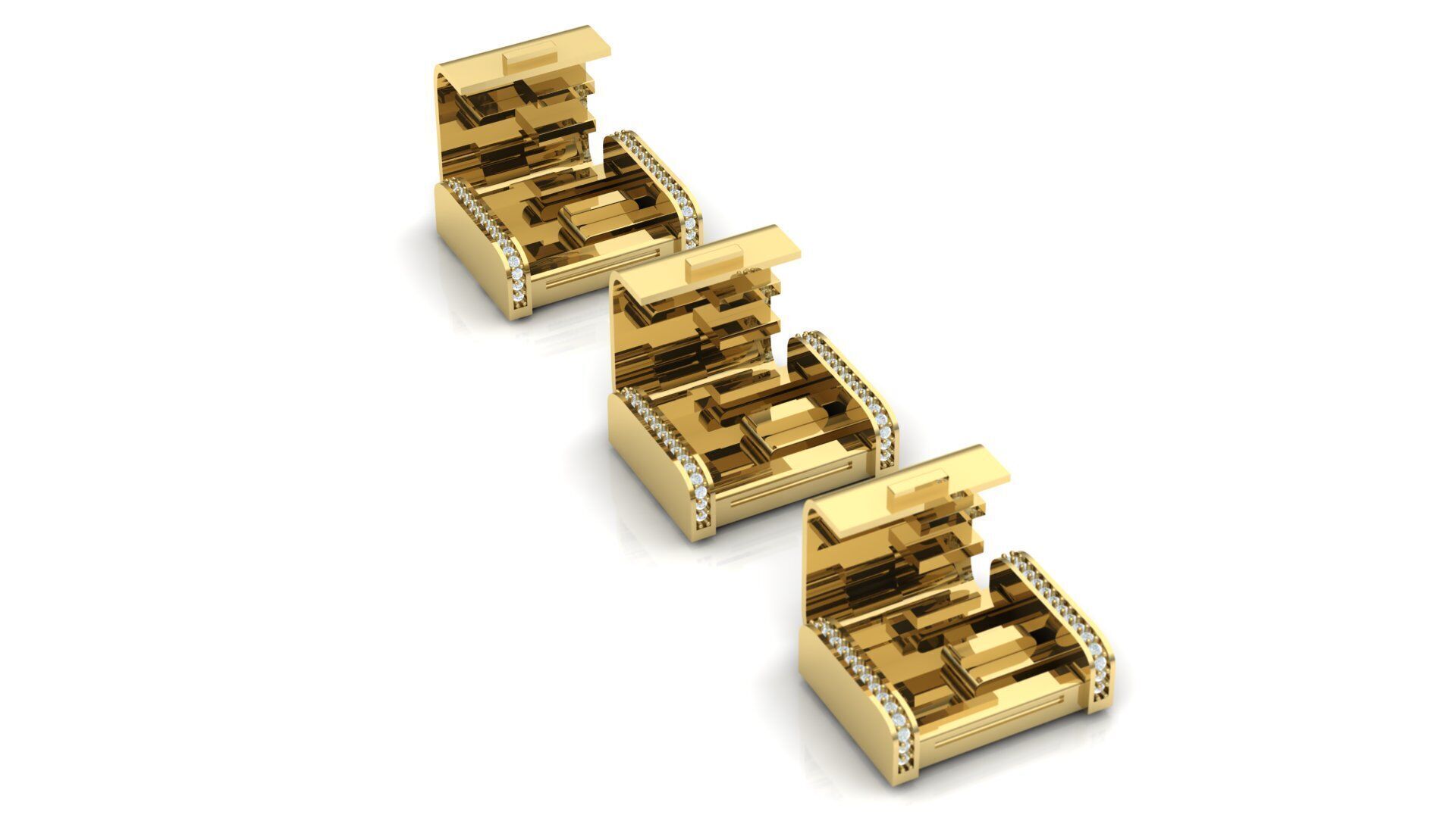 PACK Cuban Locks with Diamonds Sides 20mm 21mm 22mm 3D print model_1