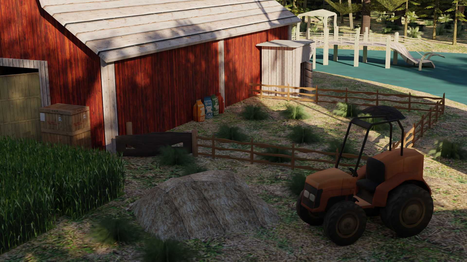 A Rustic Countryside Farm with Windmill and Riverside Barn 3D model_2