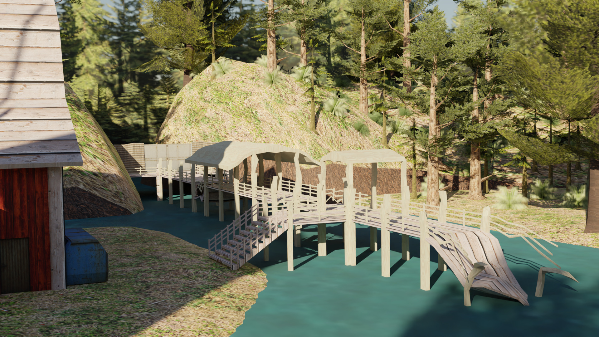 A Rustic Countryside Farm with Windmill and Riverside Barn 3D model_3